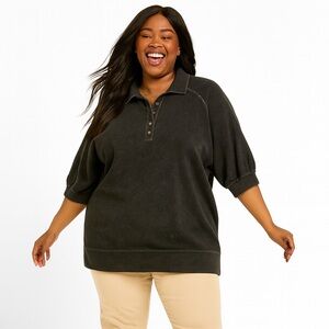 Terra & Sky Charcoal Heather Polo Pullover – Size 4X (28W–30W)
